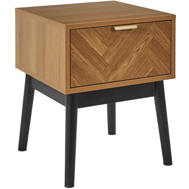 HOME DECO FACTORY Nachtkastje - bruin - hout - 40 x 50 x 40 cm - vissengraat look