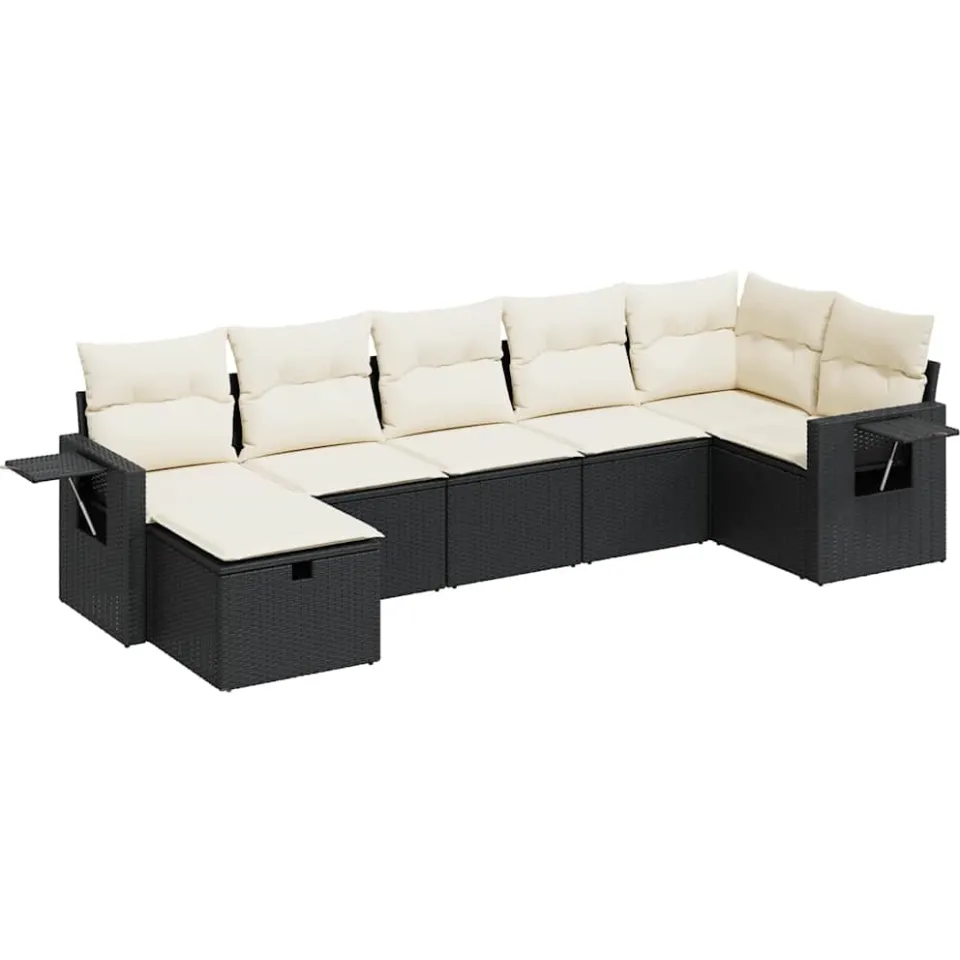 vidaXL 7-delige Loungeset met kussens poly rattan zwart, foto 3