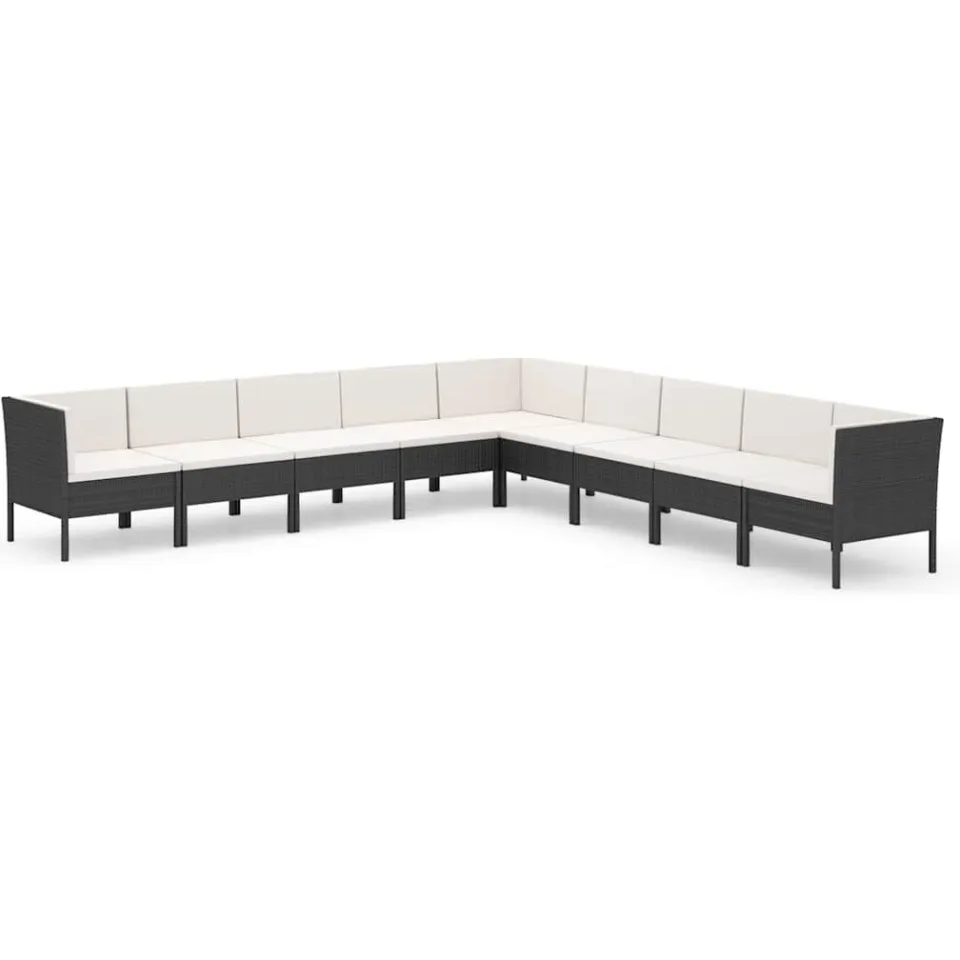 vidaXL 9-delige Loungeset met kussens poly rattan zwart, foto 3