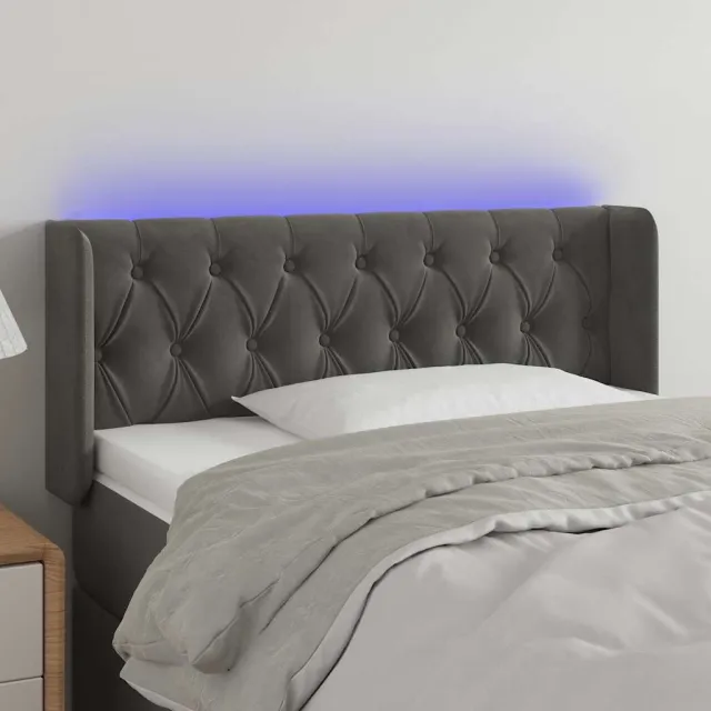 vidaXL Hoofdbord LED 93x16x78/88 cm fluweel donkergrijs grijs