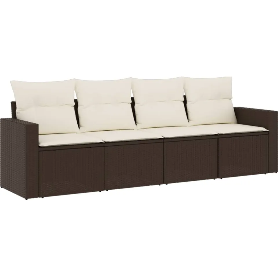 vidaXL 4-delige Loungeset met kussens poly rattan bruin, foto 3