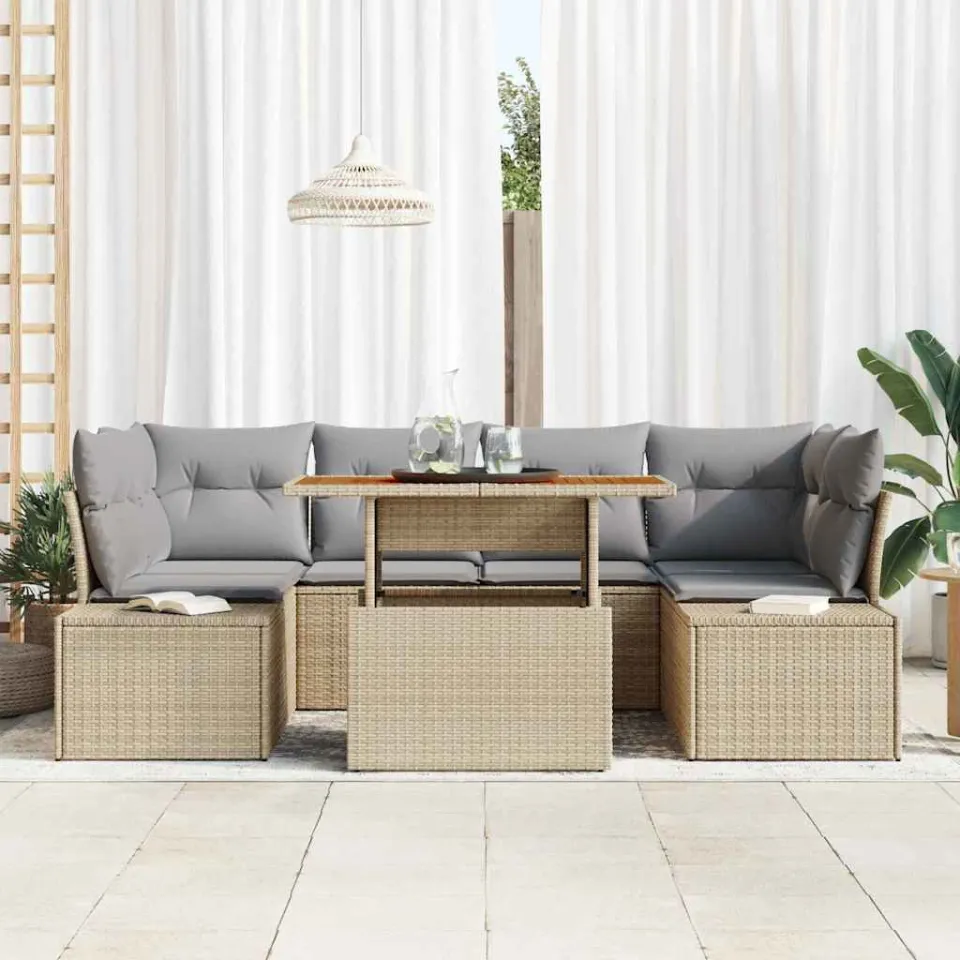 vidaXL Tuin Sofa Set 7 st Beige Poly riet, foto 2