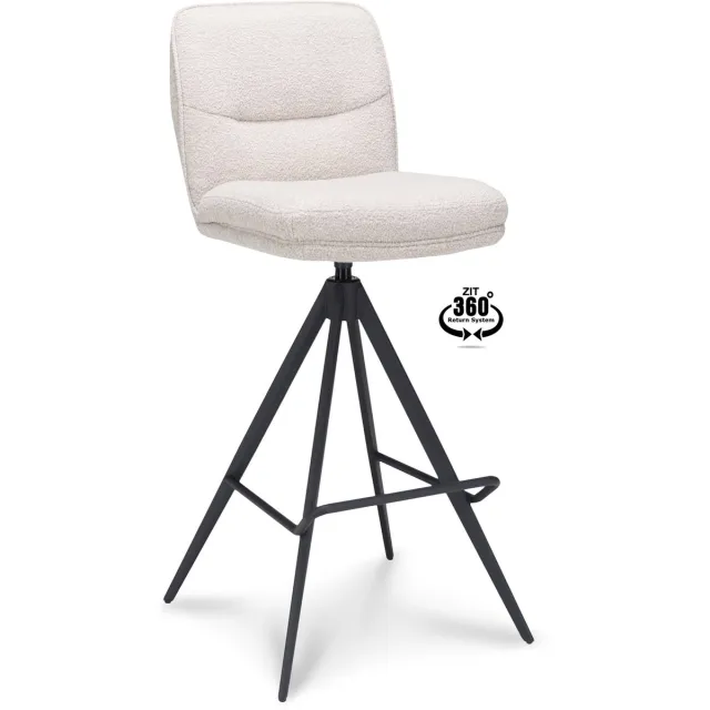Icon Living Barkruk Lizz - Zithoogte 80 - Stof Alpine Natural - Poot Zwart 360° Return-system Wit