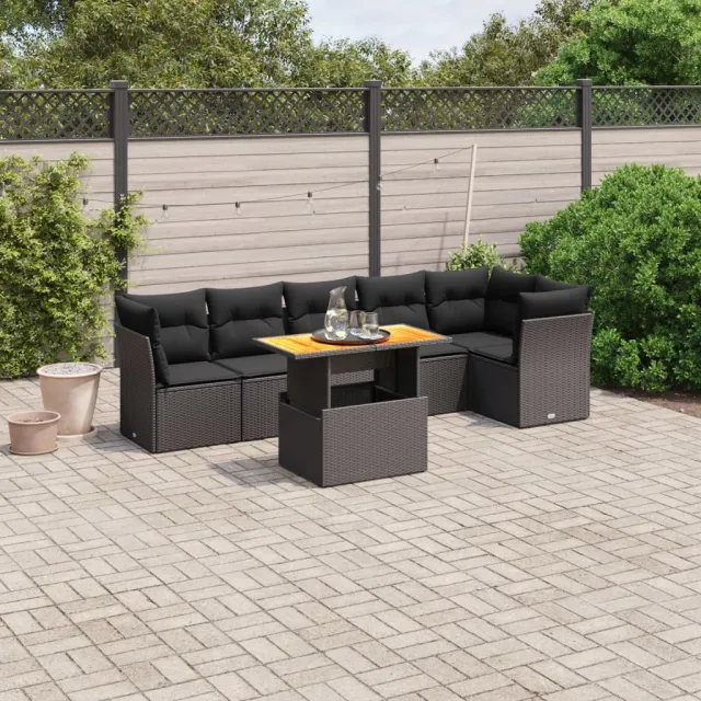 vidaXL 7-delige Loungeset met kussens poly rattan zwart, foto 2