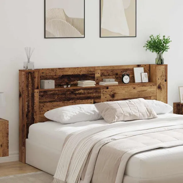 vidaXL Opslag hoofdeinde met LED Oud hout Bewerkt hout Bruin