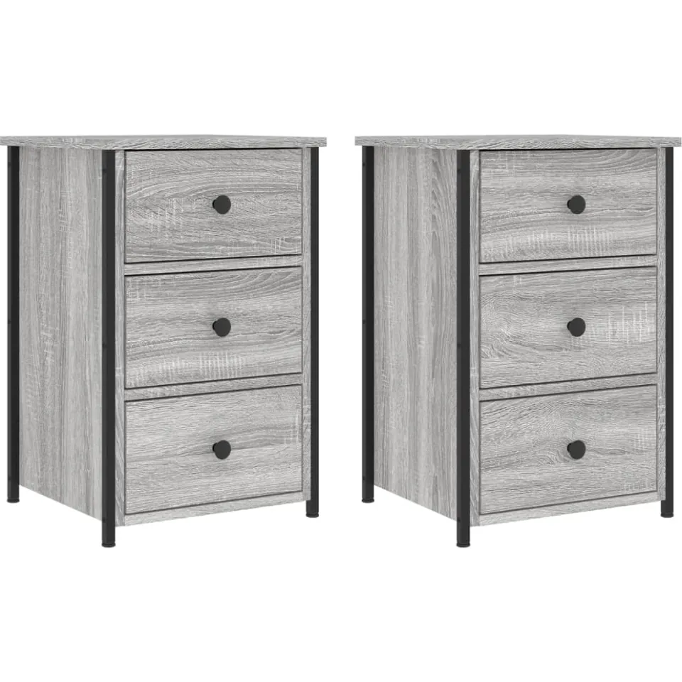 vidaXL Nachtkastjes 2 st 40x36x60 cm bewerkt hout grijs sonoma eiken, foto 3