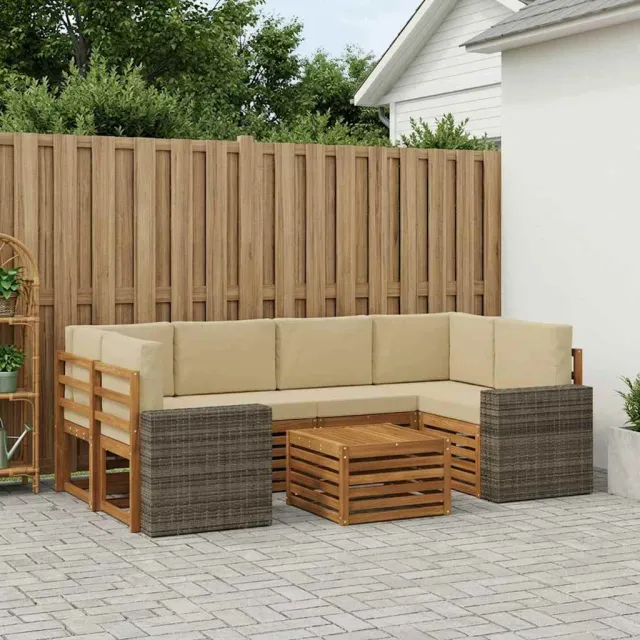 vidaXL Buiten bankenset 7 st 6-zits Natuurlijk en Beige