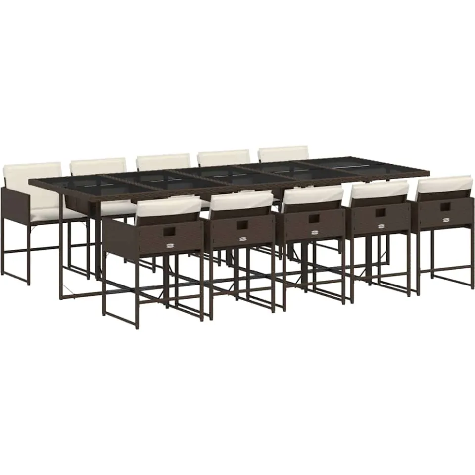 vidaXL 11-delige Tuinset met kussens poly rattan bruin, foto 3