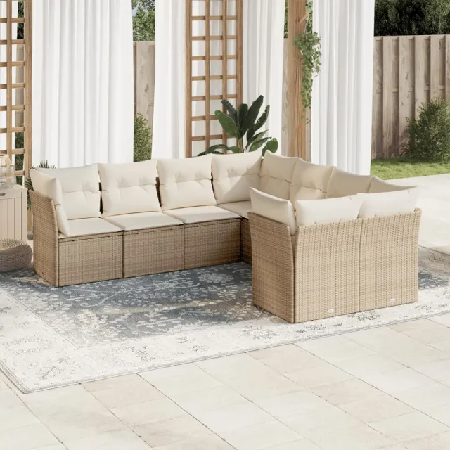 vidaXL 8-delige Loungeset met kussens poly rattan beige, foto 2