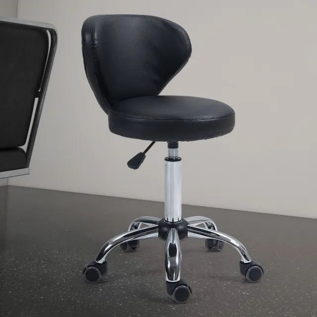 FloraGrace Rollhocker Met Rugleuning - Draaibare 360° Werkkruk - Hoogteverstelbaar Voor Salon En Thuis - Kunstleer - Zwart Black
