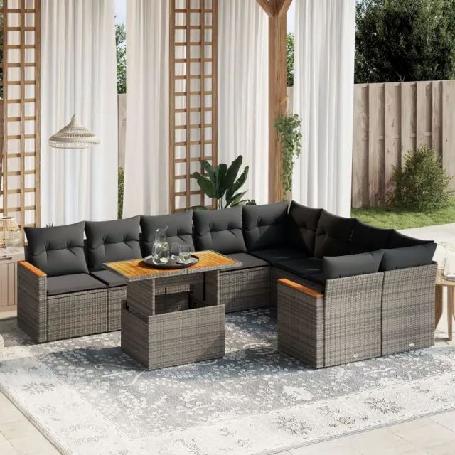 vidaXL 10-delige Loungeset met kussens poly rattan grijs, foto 2