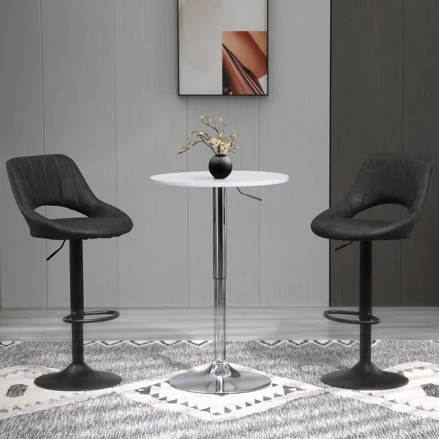 CHICFURN Barkrukset 44x49x90-110 cm - Set van 2 - Draaibaar en hoogteverstelbaar - Met rugleuning en voetsteun - Keuken, bar en woonkamer - Kunstleer en metaal - Grijs