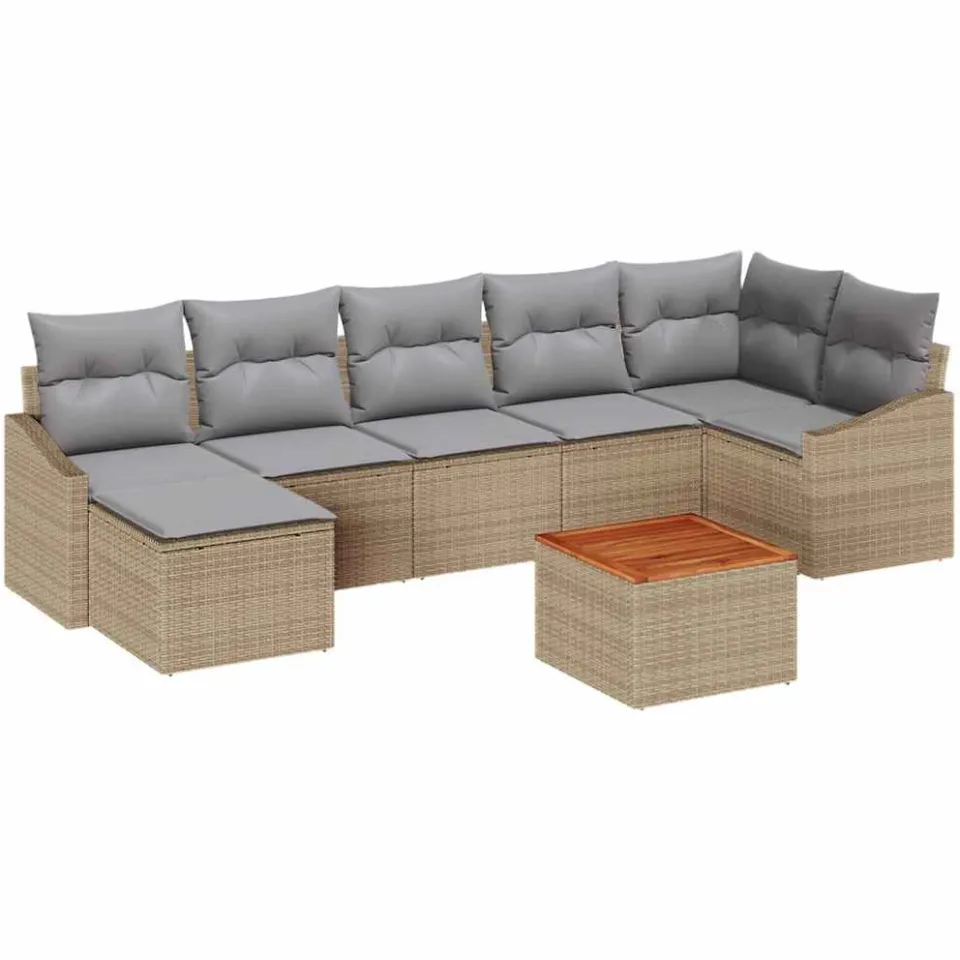 vidaXL Tuinbankenset 8 st Beige en Licht Grijs poly rattan, foto 4