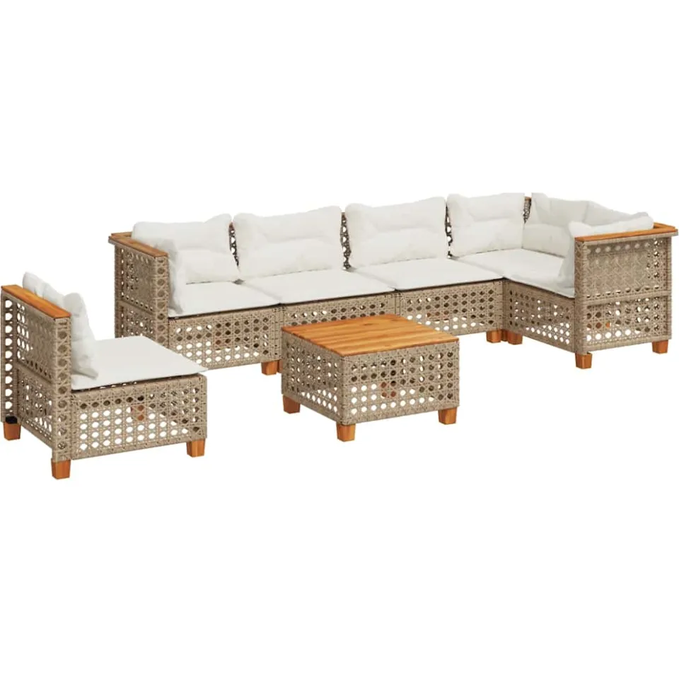vidaXL 7-delige Loungeset met kussens poly rattan beige, foto 3
