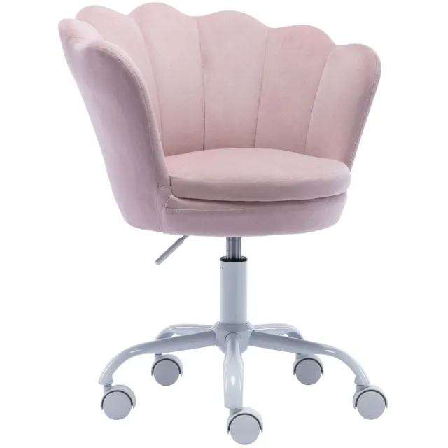 chairus ®Kantoor Bureaustoel - Roze - Velvet - Met Schelpvormige Rugleuning - Inclusief Armleuning - Met Metalen Onderstel - Gewatteerde Zitting - Draaibaar en in Hoogte Verstelbaar - Met Wielen - Ideaal Voor Diverse Studieruimtes