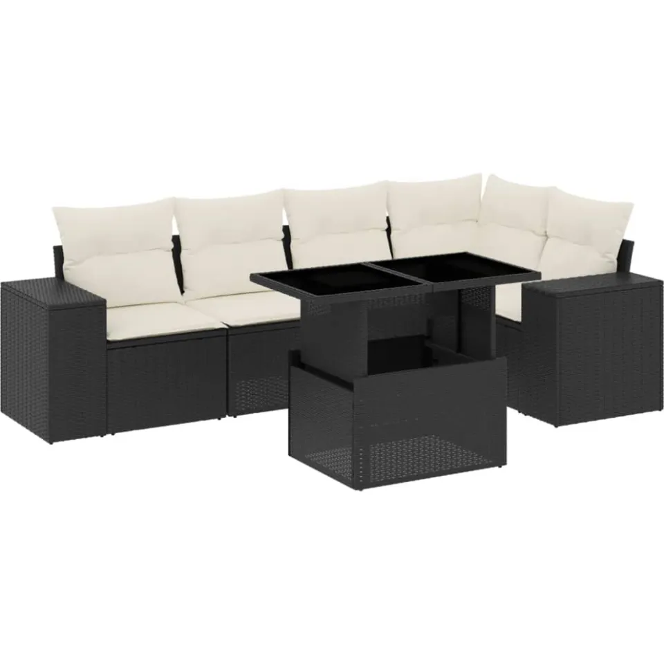 vidaXL 6-delige Loungeset met kussens poly rattan zwart