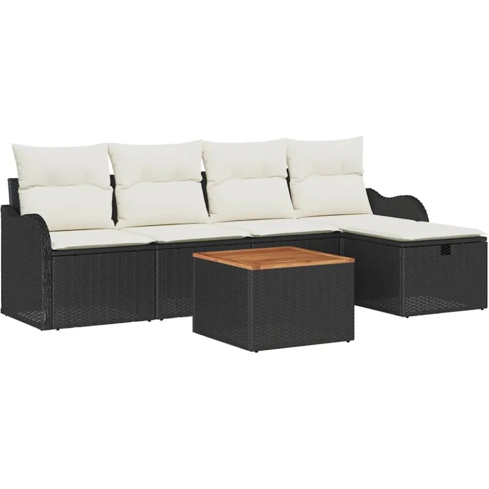 vidaXL Tuinbankenset 6 st Zwart poly rattan