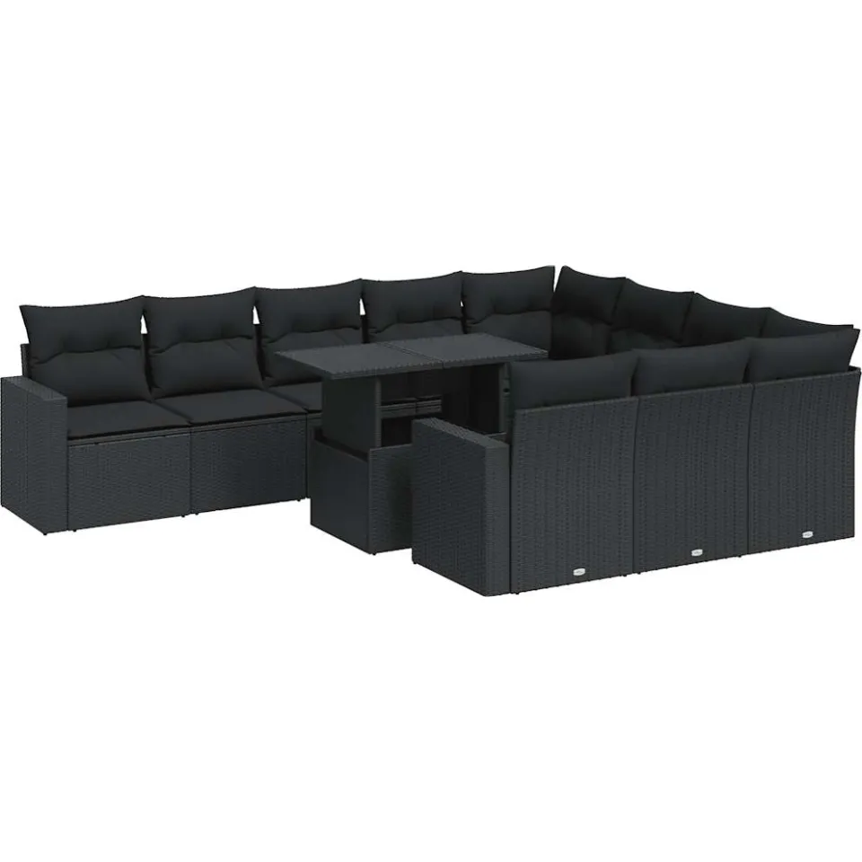 vidaXL 11-delige Loungeset met kussens poly rattan zwart, foto 3