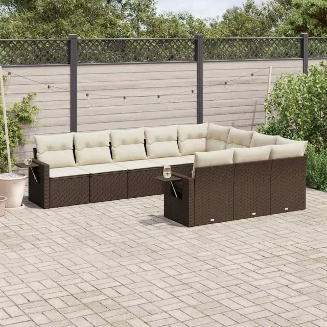 vidaXL 10-delige Loungeset met kussens poly rattan bruin, foto 2