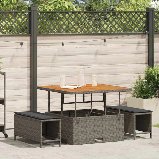 vidaXL Tuin eettafelset 3 st Grijs poly rattan, foto 2