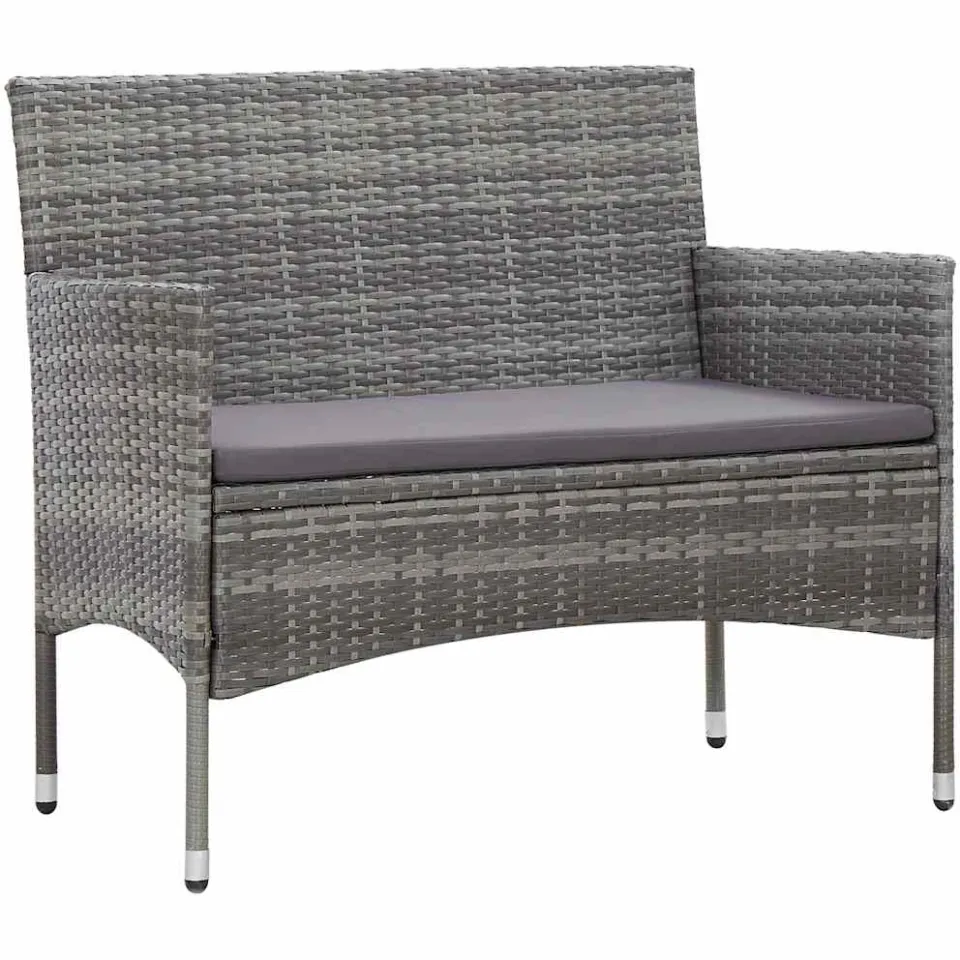 vidaXL 4-delige Loungeset met kussens poly rattan grijs, foto 2