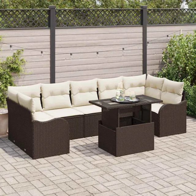 vidaXL Tuin Sofa Set 8 st Bruin en Crème poly rattan, foto 2