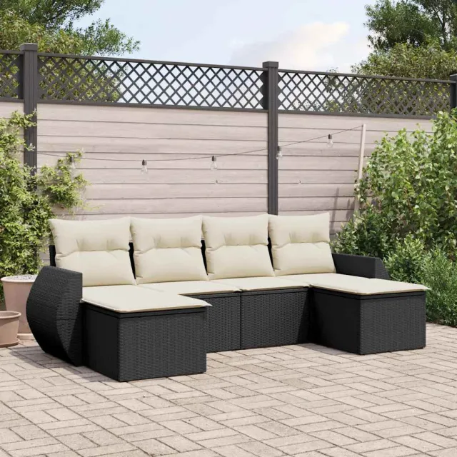 vidaXL 6-delige Loungeset met kussens poly rattan zwart, foto 2