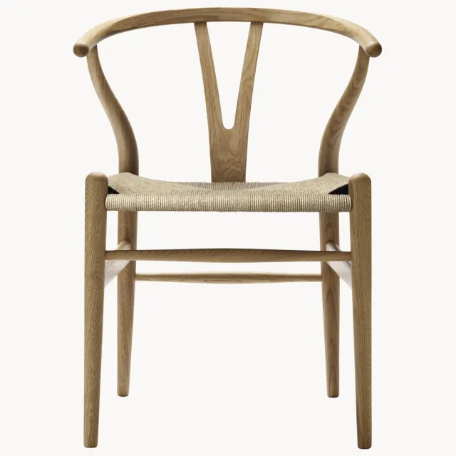 Carl Hansen & Søn Houten stoel CH24 Wishbone Chair met handgevlochten zitvlak Beige