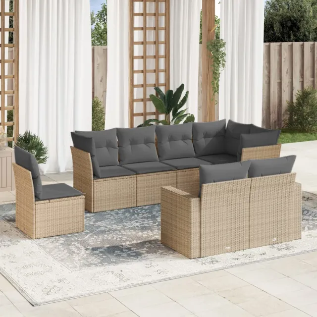 vidaXL 8-delige Loungeset met kussens poly rattan beige, foto 2