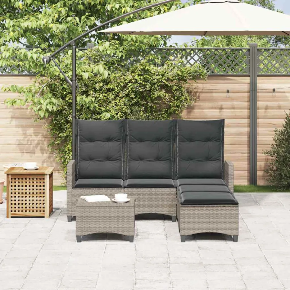 vidaXL 3-delige Tuinbankstel met kussens L-vormig poly rattan grijs, foto 3