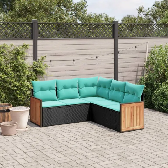 vidaXL 5-delige tuinbankset met kussens van zwart polyrotan, foto 2