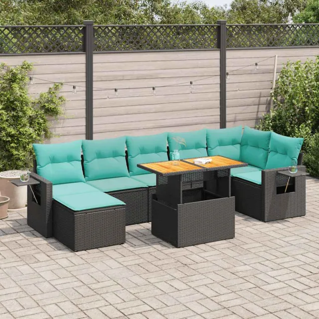 vidaXL 8-delige Loungeset met kussens poly rattan zwart, foto 2