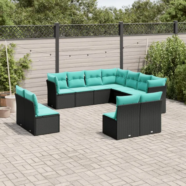 vidaXL 11-delige tuinbankset met kussens, zwart polyrotan, foto 2