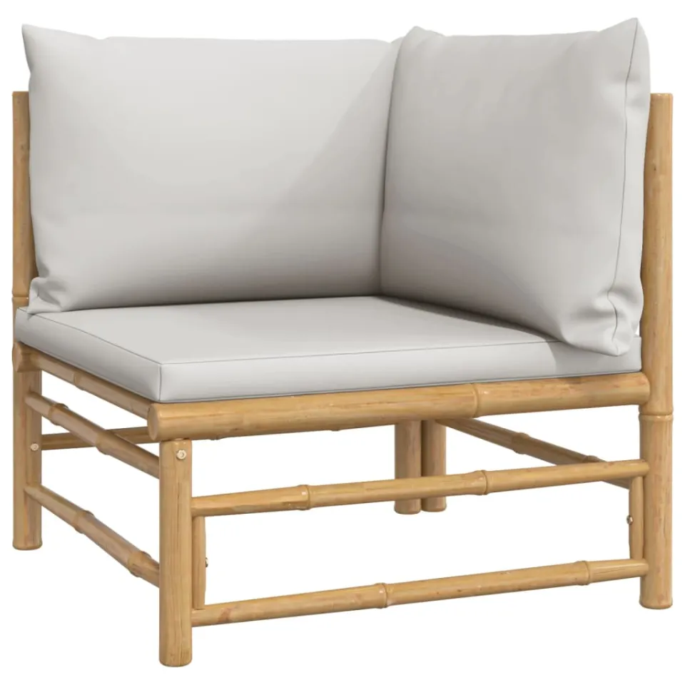 vidaXL 6-delige Loungeset met kussens bamboe lichtgrijs bruin, foto 3