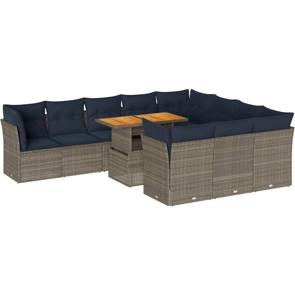 vidaXL 11-delige Loungeset met kussens poly rattan grijs, foto 3