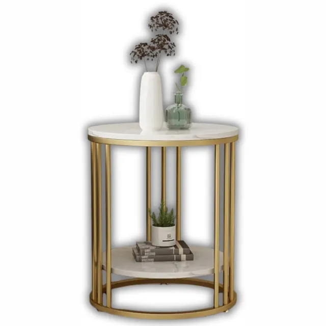 Archi bijzettafel - Woonkamer - Salontafel - Nachtkastje - Marmer salontafel - 40 x 40 x 54 cm - 50 kg per niveau - Wit/goud