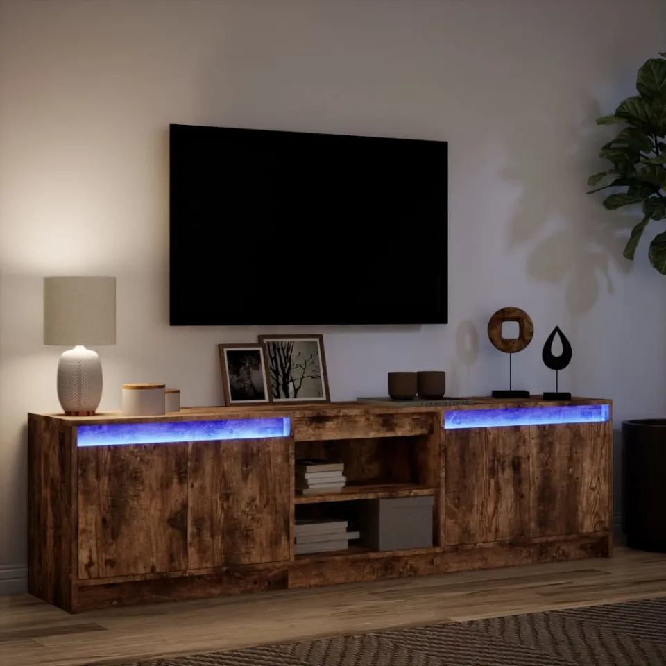 vidaXL Tv-meubel met LED 180x34x50 cm bewerkt hout gerookt eikenkleur, foto 4
