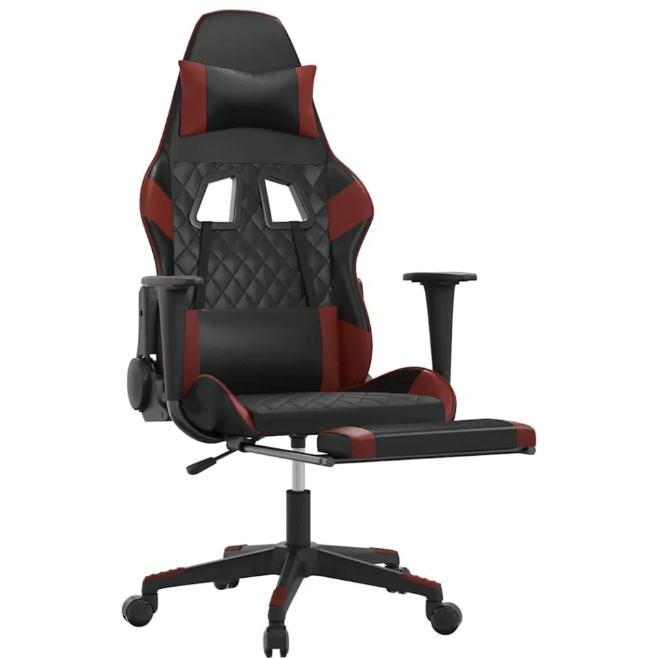 vidaXL Massage gamestoel met voetensteun kunstleer zwart en wijnrood