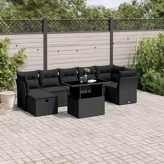 vidaXL 8-delige Loungeset met kussens poly rattan zwart, foto 2