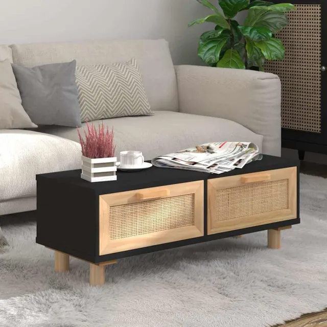 vidaXL Salontafel 80x40x30 cm bewerkt hout en grenenhout zwart, foto 2