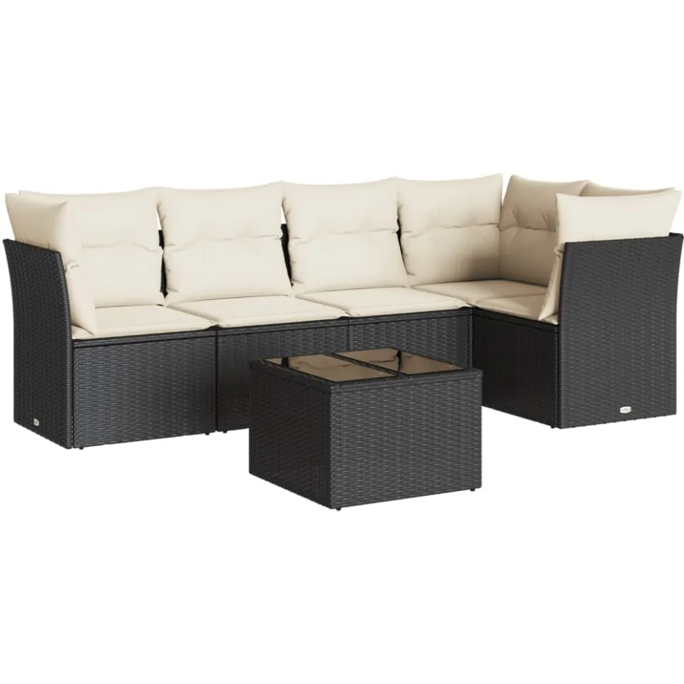vidaXL 6-delige Loungeset met kussens poly rattan zwart, foto 3