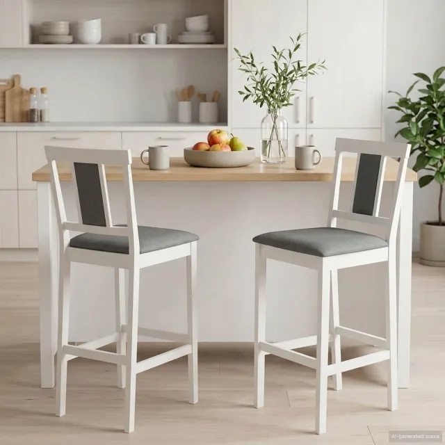 vidaXL Barkruk 2 st Wit en Grijs Massief Rubberhout en Stof, foto 2
