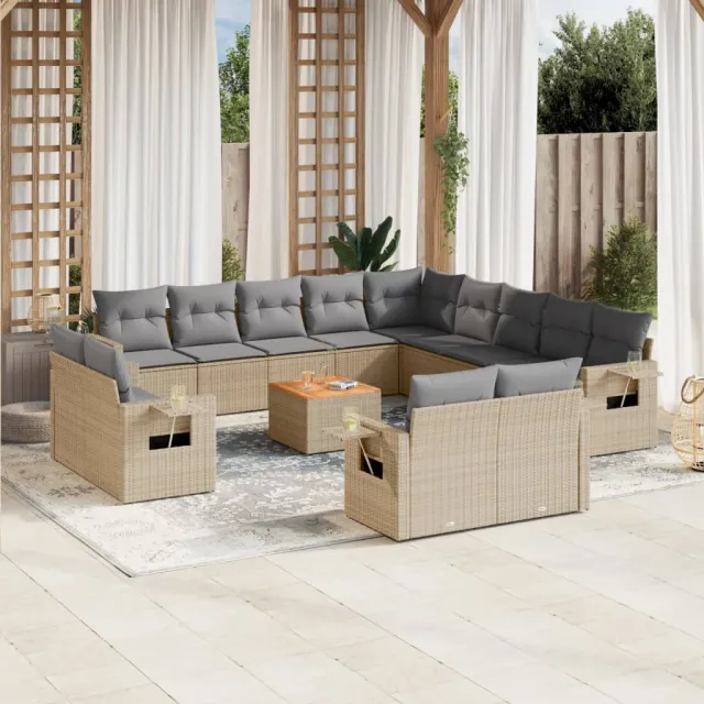 vidaXL 14-delige Loungeset met kussens poly rattan gemengd beige