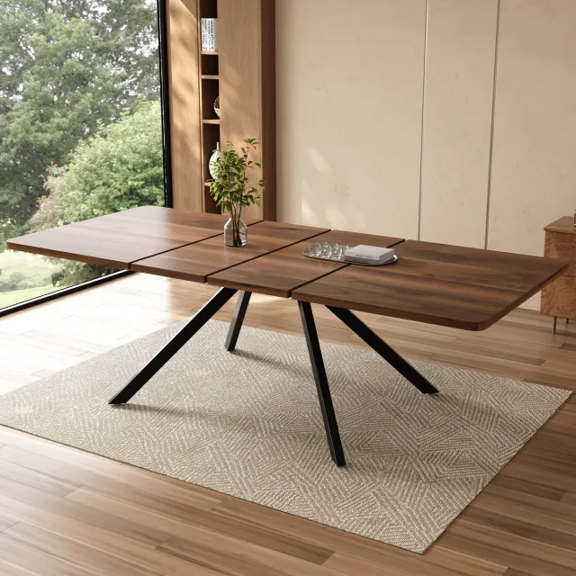 FloraGrace Eettafel - Uitschuifbaar In 3 Lengtes Voor 6 Tot 10 Personen - Eetkamer En Keuken - MDF - 160-240x90 Cm - Walnoot Notenhout