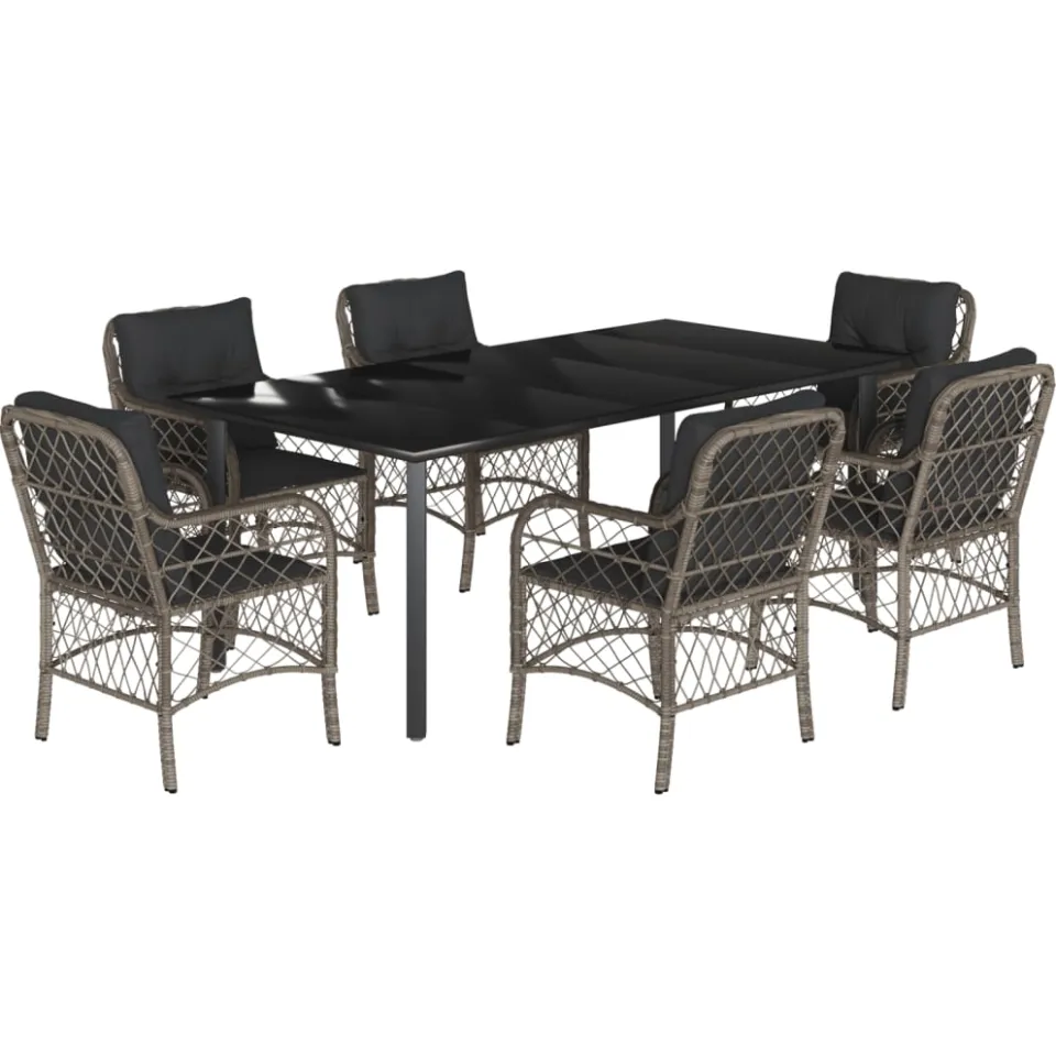 vidaXL 7-delige Tuinset met kussens poly rattan grijs, foto 3