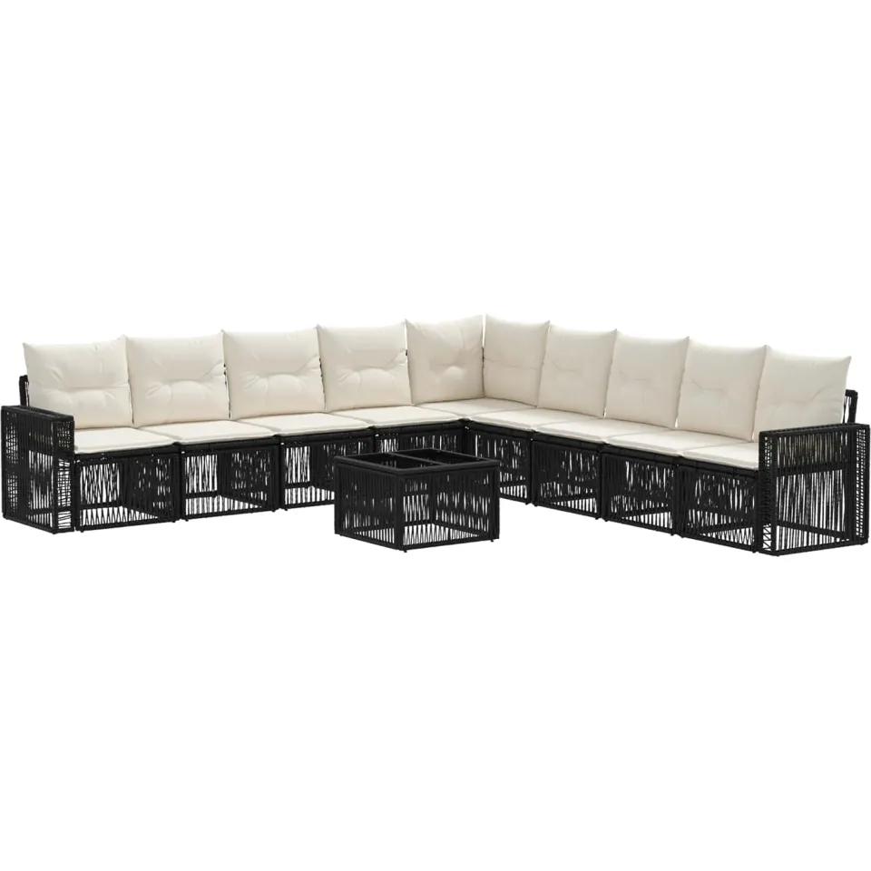 vidaXL Tuinbankenset 10 st 9-zits Zwart en Cream Wit poly rattan, foto 3