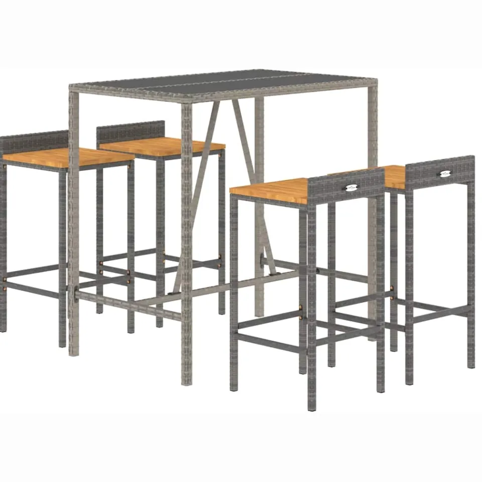 vidaXL 5-delige Tuinbarset poly rattan en massief acaciahout grijs