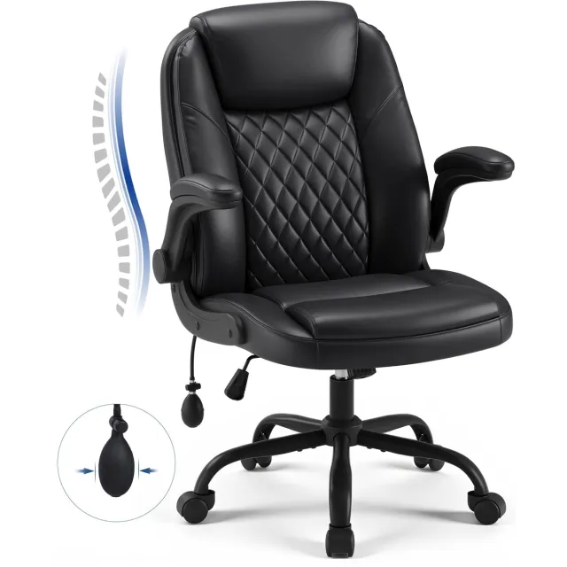 COLAMY Ergonomische Bureaustoel met Hoge Rugleuning – Verstelbare Armleuningen – Comfortabele Zitting – Lendensteun – PU Bekleding – Kantoorstoel voor Thuiswerk en Kantoor Zwart