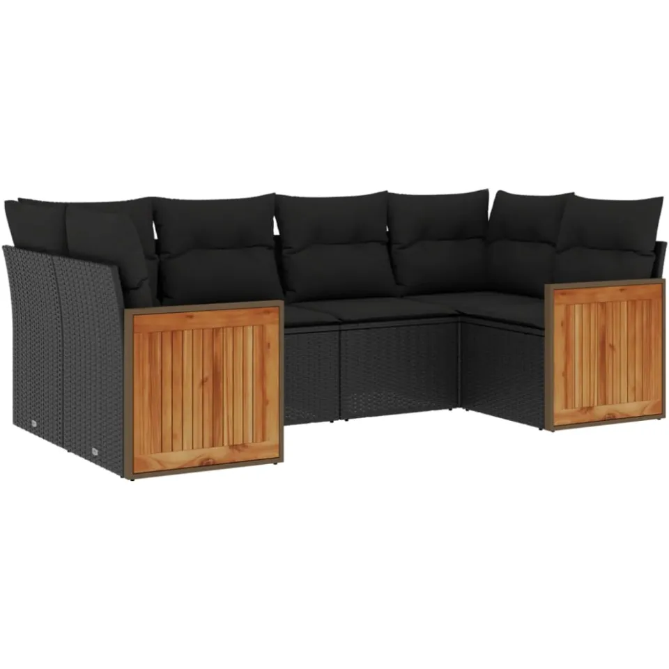 vidaXL 6-delige Loungeset met kussens poly rattan zwart, foto 3