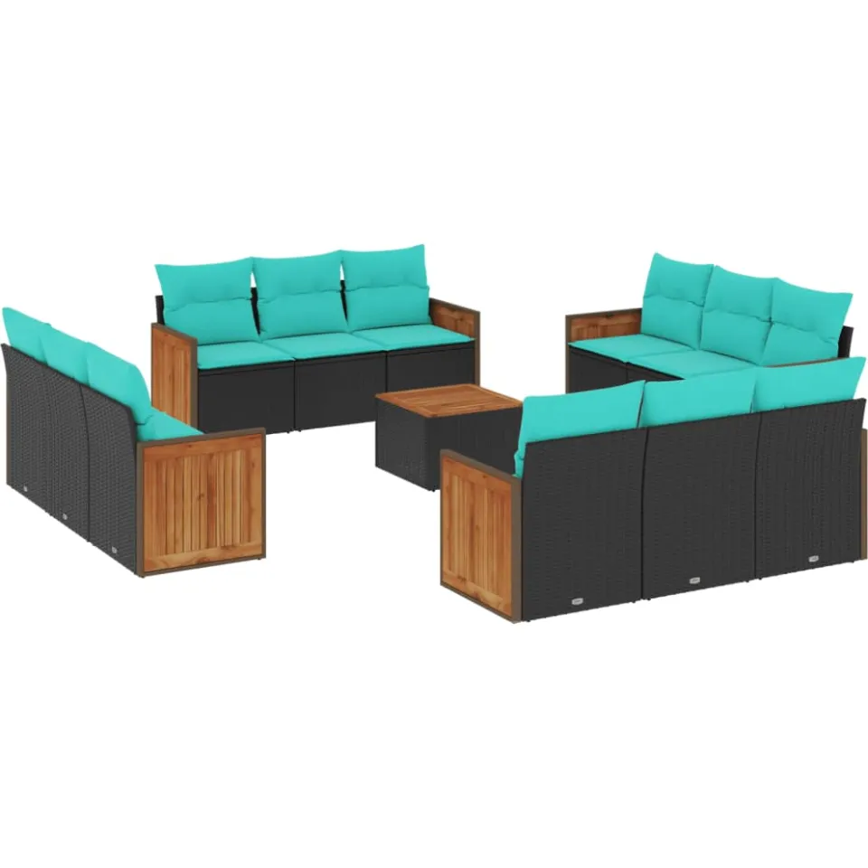 vidaXL 13-delige tuinbankset met kussens van zwart polyrotan, foto 3